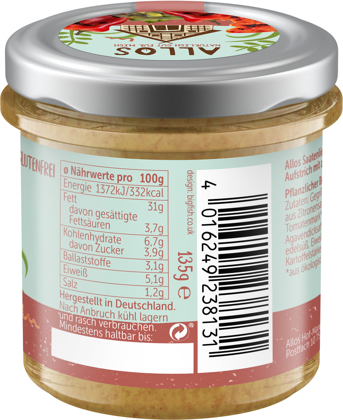 Saatenliebe-Brotaufstrich Kürbiskerne gegril.Papri 135 g