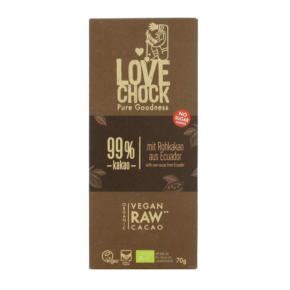 Lovechock Tafel 99% Kakao mit Rohkakao aus Ecuador 70 g