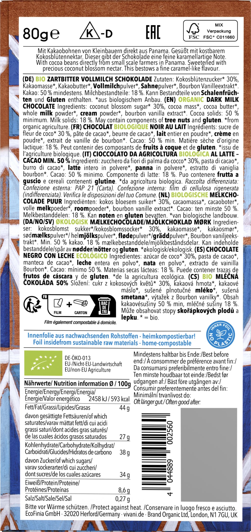 Dunkle Vollmilch 50% Cacao Panama 80 g