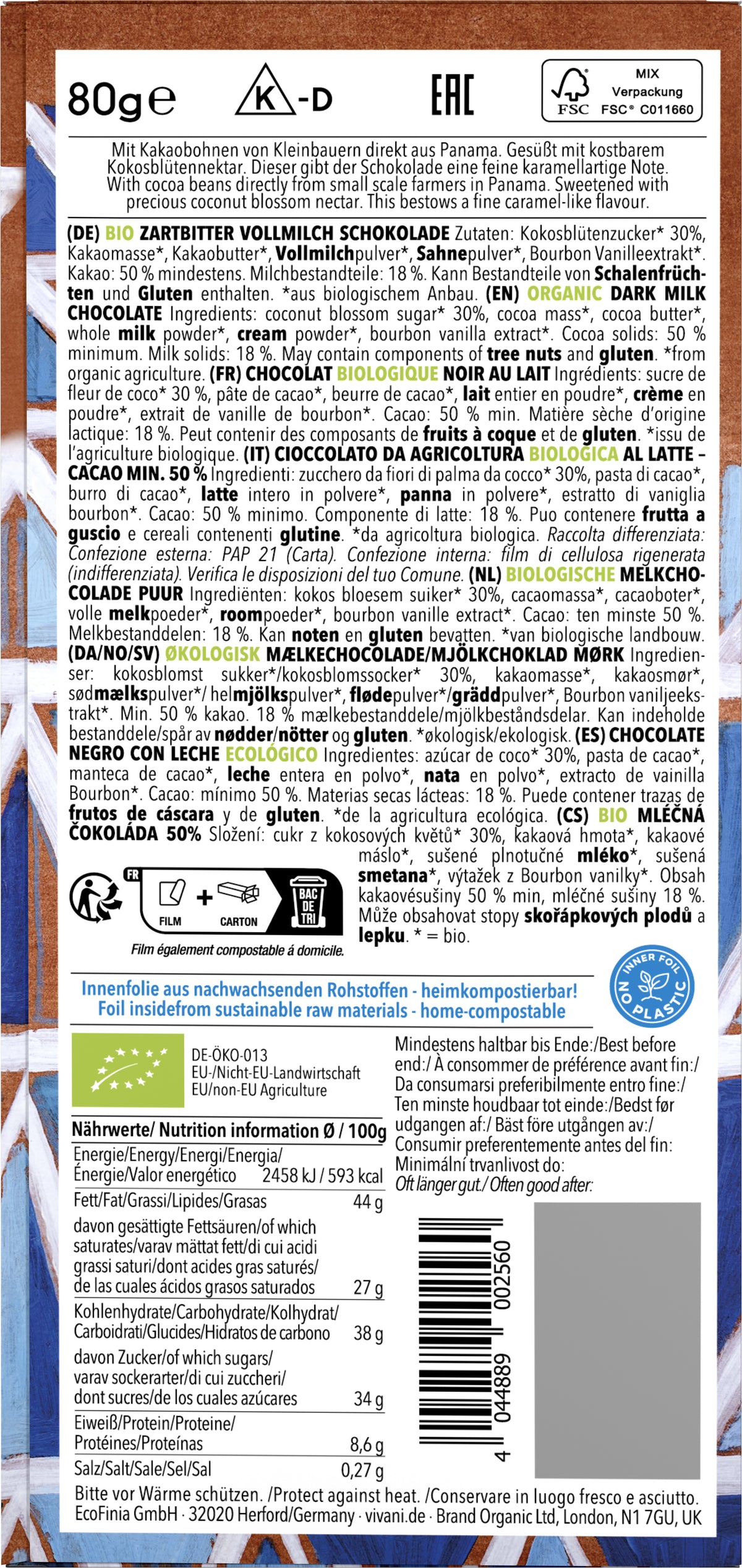 Dunkle Vollmilch 50% Cacao Panama 80 g
