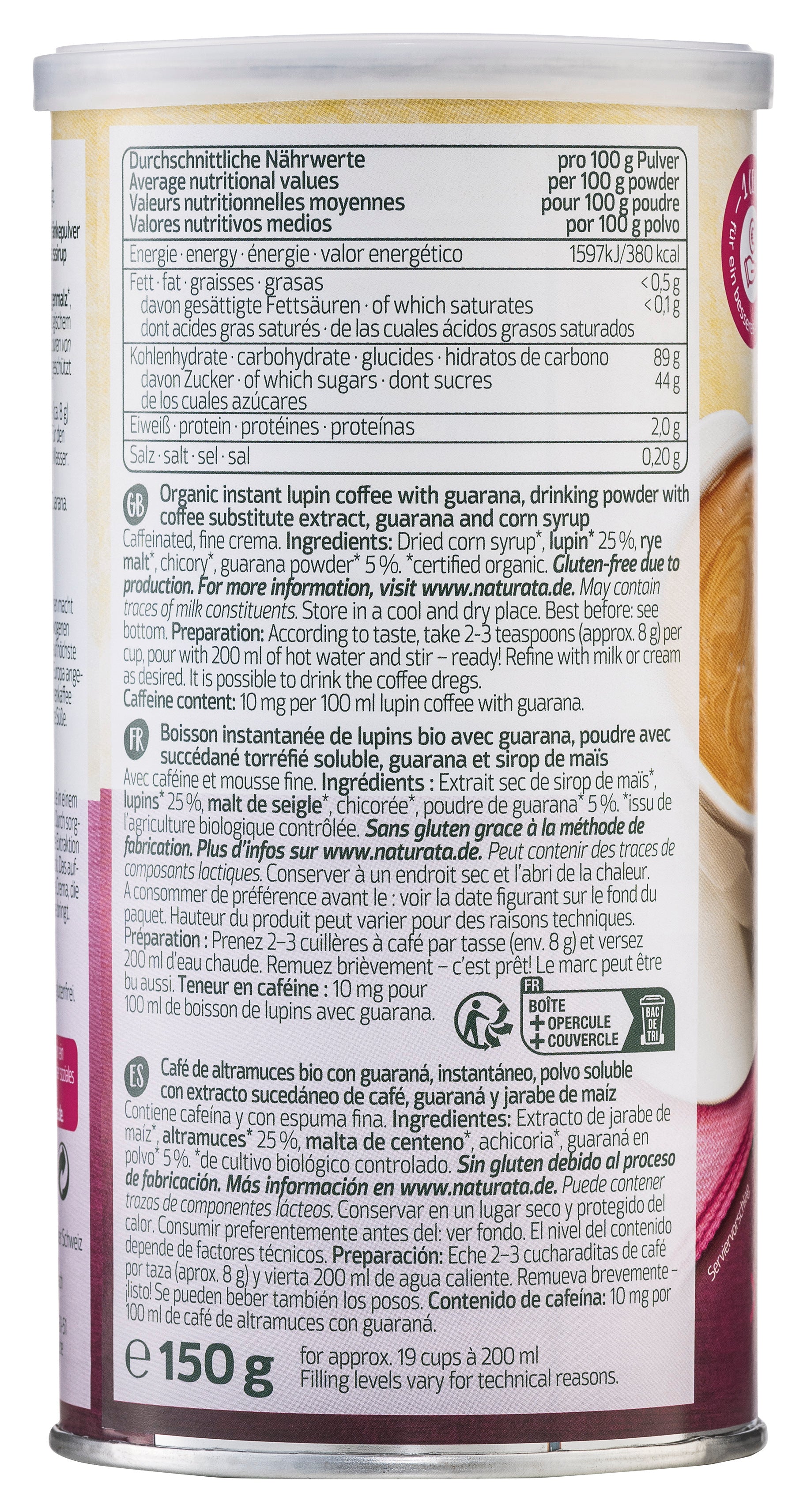 Lupinenkaffee Instant Guarana Dose 150 g