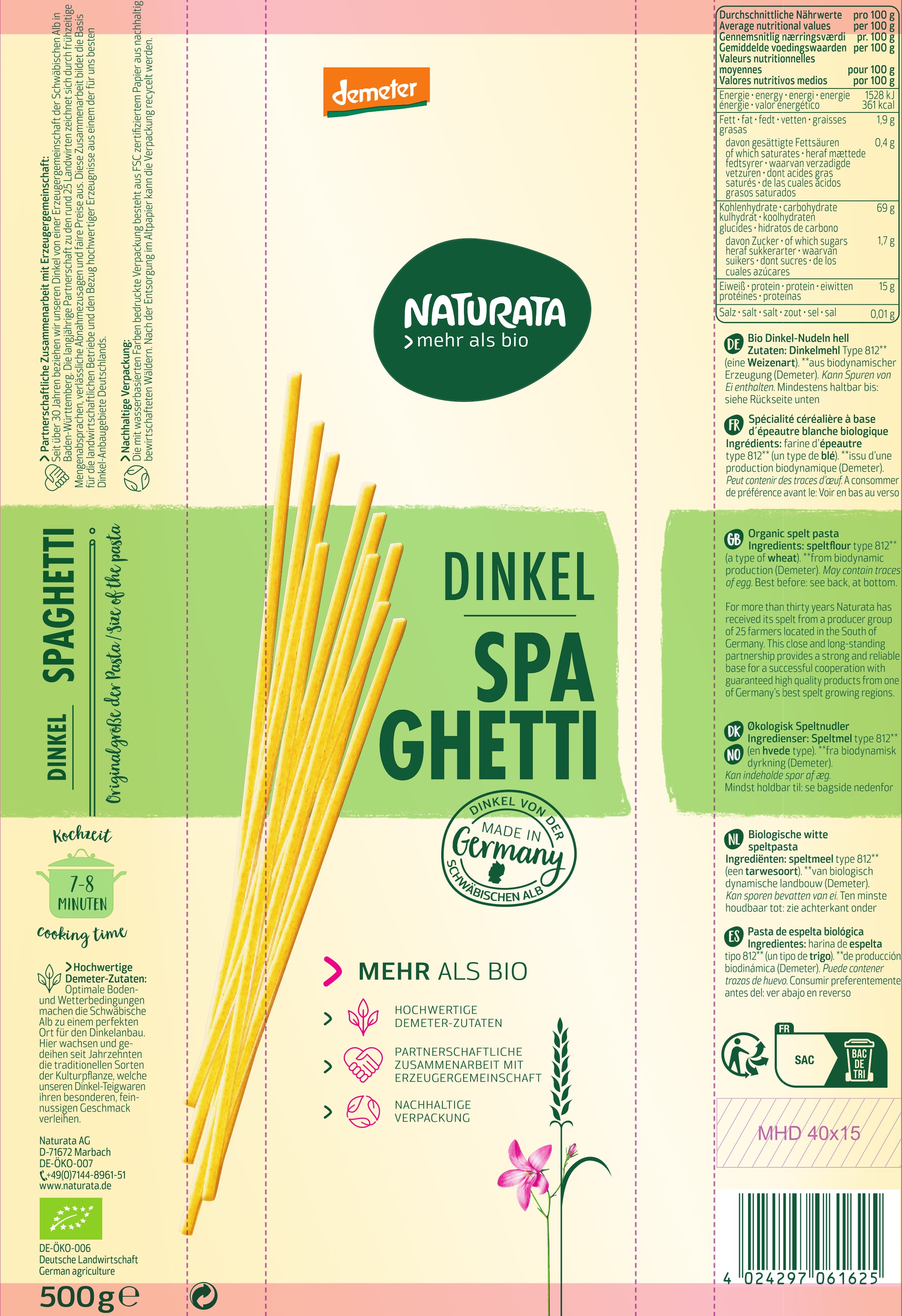 Spaghetti Dinkel-hell demeter 500 g
