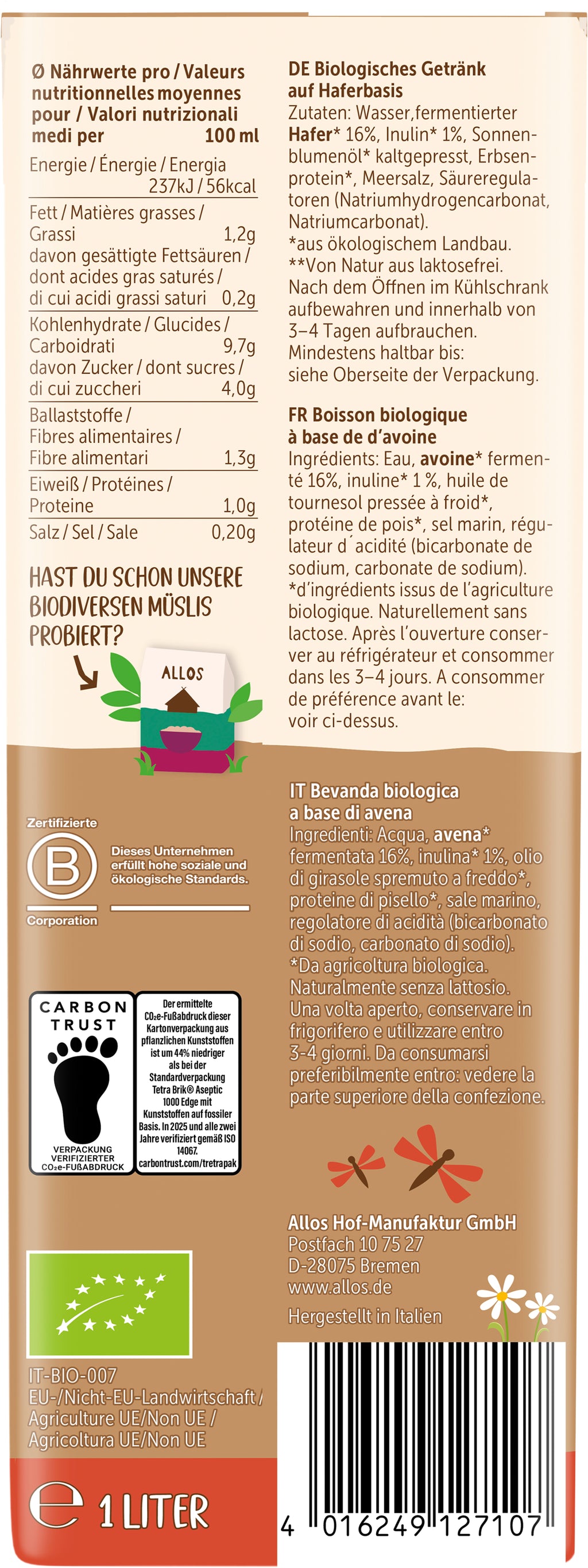 Hafer Barista Drink 1 l