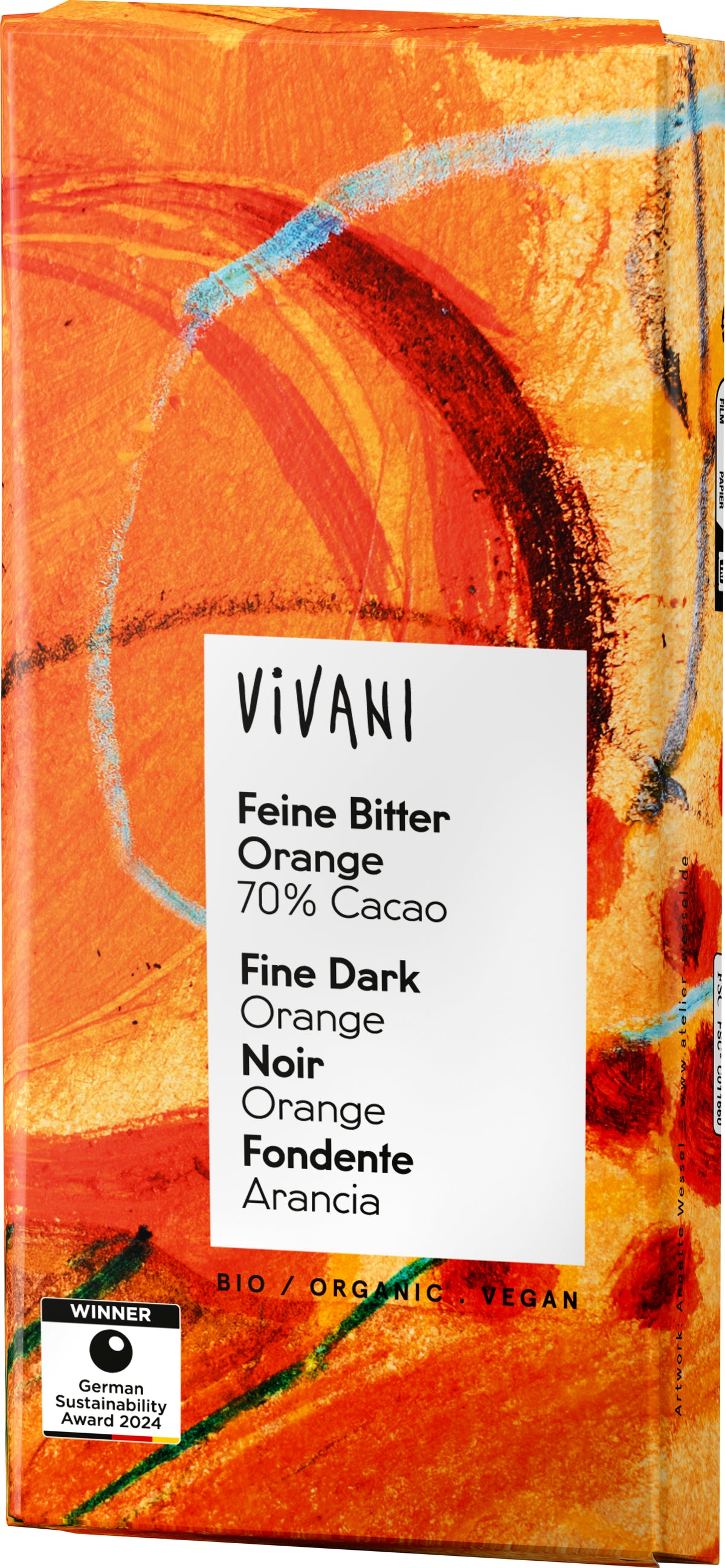 Feine Bitter Orange Schokolade 70% Cacao 80 g