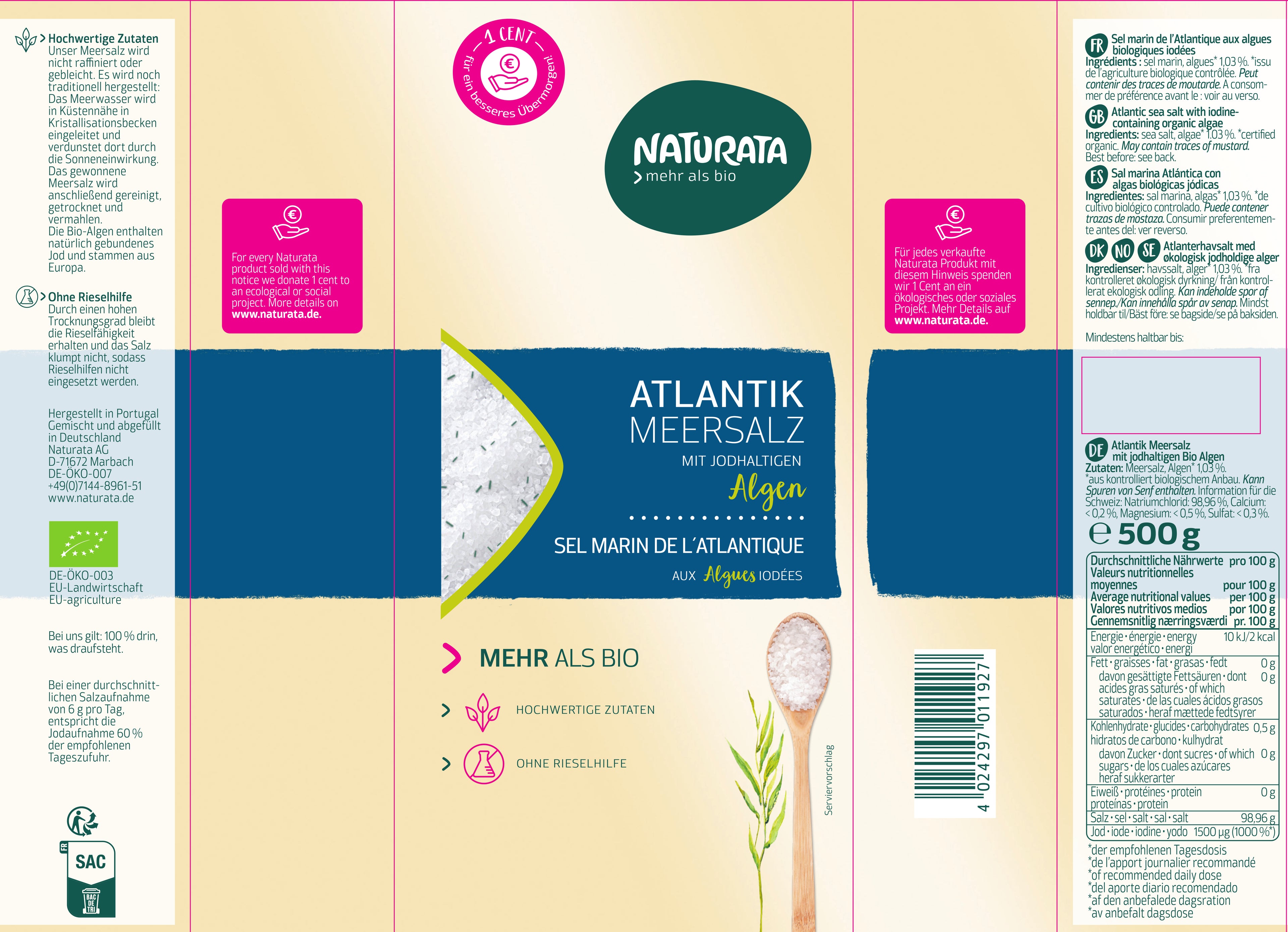 Meersalz mit Bio-Algen  Spanien 500 g