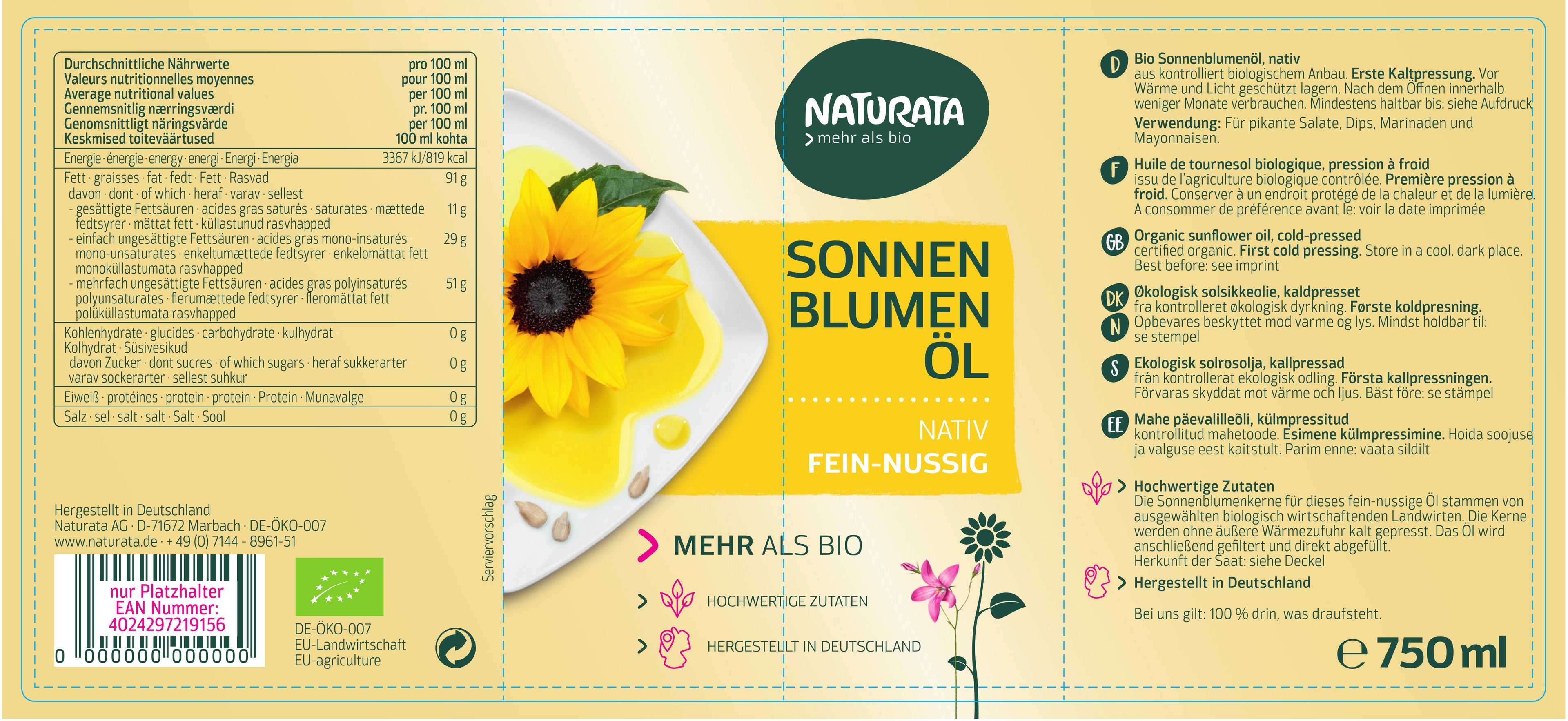 Sonnenblumenöl nativ 750 ml