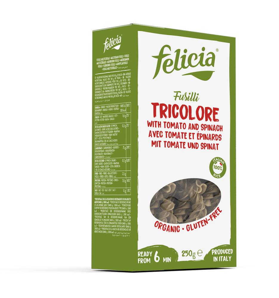 Reis-Tricolore Fusilli - 3-farbig natur, Tomate, S 250 g