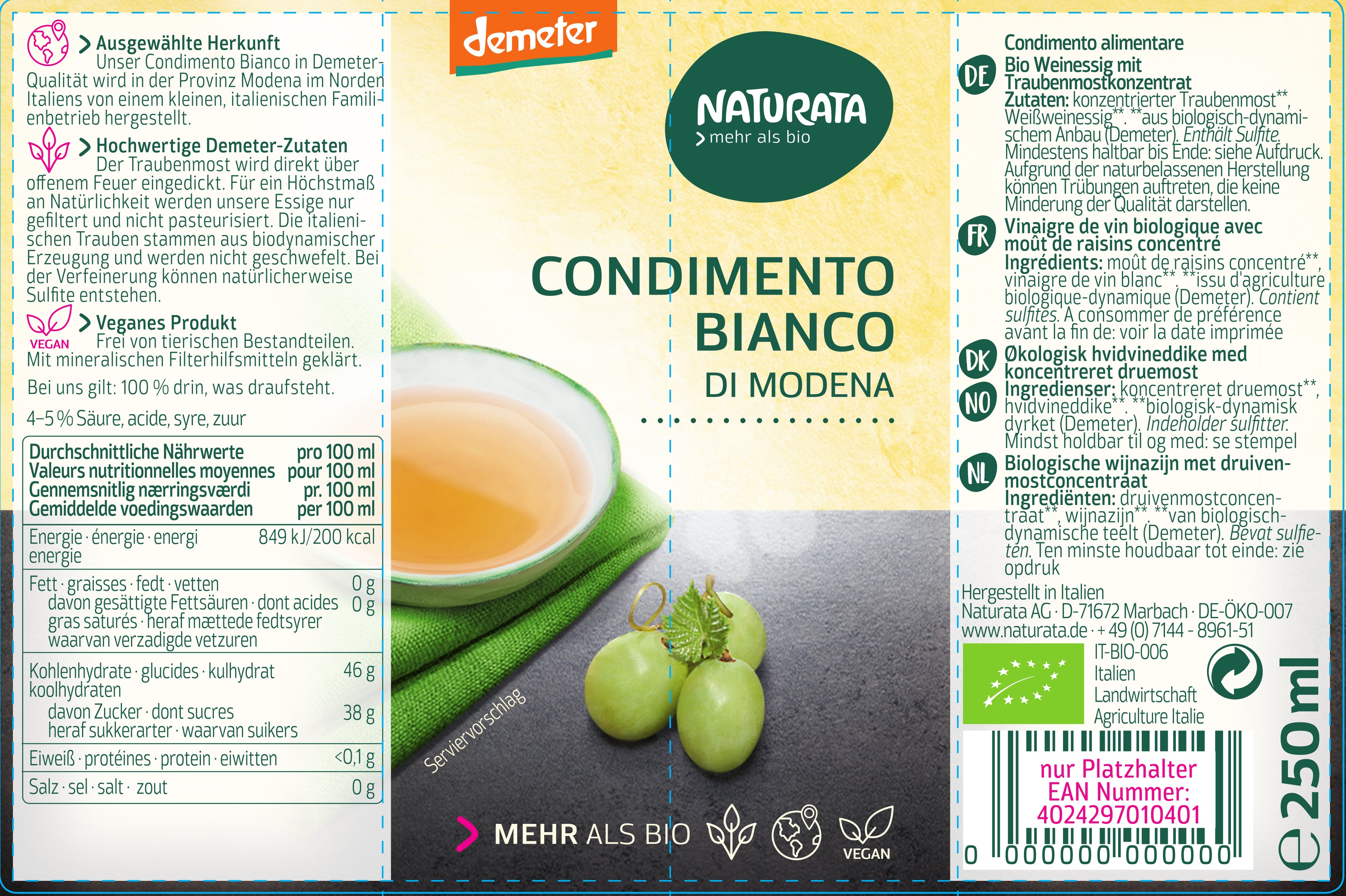 Condimento Bianco  demeter 250 ml