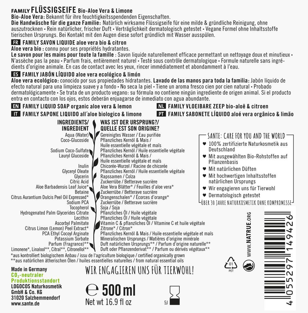 Family Flüssigseife Bio-Aloe Vera & Limone 500 ml