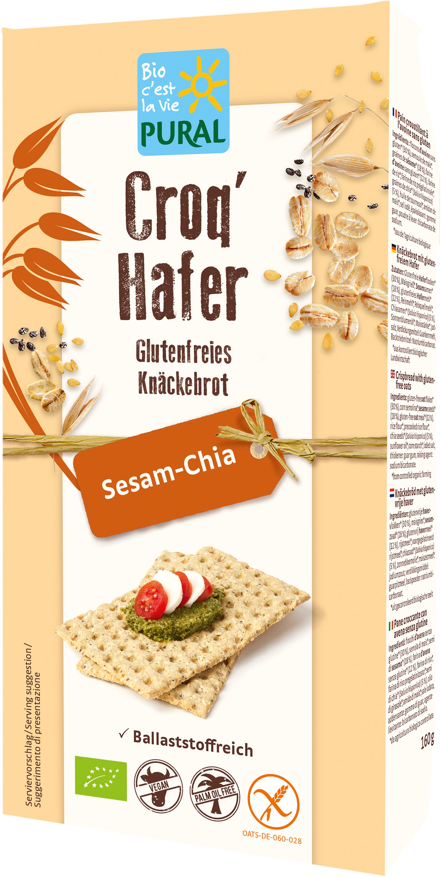 Croq'Hafer Sesam-Chia glutenfreies Knäckebrot 160 g